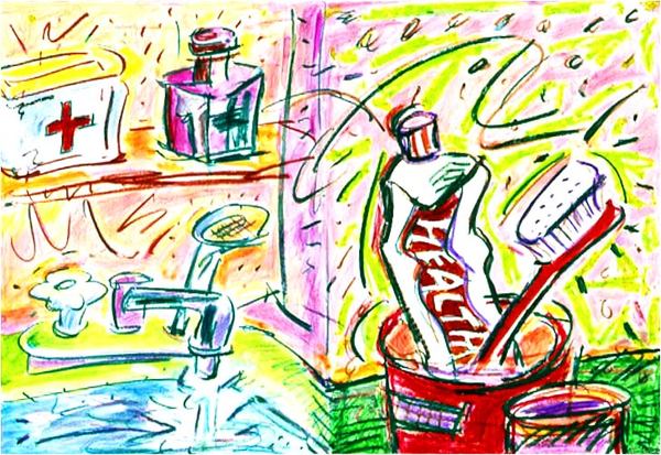 <font color="#ffffff">"Toothbrush"  wax crayon  30"x40"  1993  Collection of the St. Luke's Hospital, New York City : Wax Crayon : Hiro Takeshita