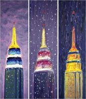 <font color="#ffffff">Empire State Building  (rt) Halloween Night  (c) Snow Day  (Lt) September Blue  oil on canvas  
each panel 28"x8"  2000 - 