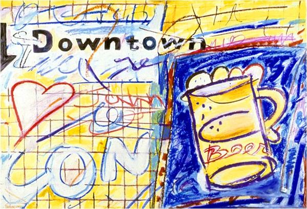 <font color="#ffffff">"Beer Poster"  wax crayon  16"x22"  1991  Cover of Home Economica Magazine, Japan : Wax Crayon : HIRO TAKESHITA - ARTIST