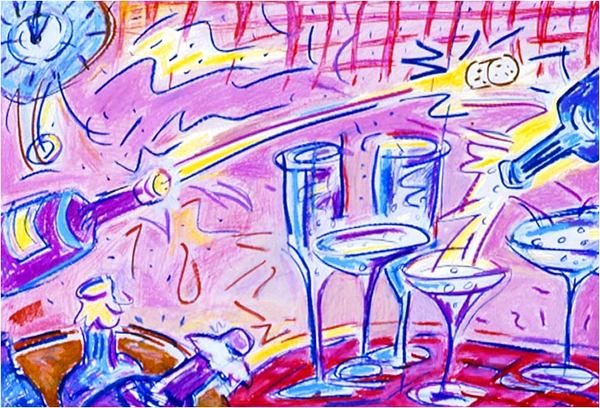 <font color="#ffffff">"New Year's Eve"  wax crayon  16"x22"  1991  Cover of Home Economica Magazine, Japan : Wax Crayon : HIRO TAKESHITA - ARTIST
