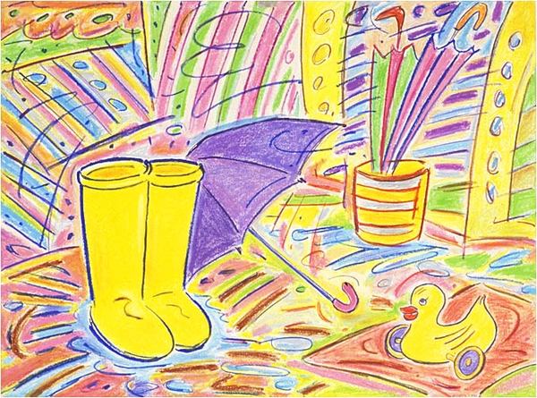<font color="#ffffff">"Rain  Shoes"  wax crayon  30"x40"  1993  Collection of the St. Luke's Hospital, New York City
 : Wax Crayon : HIRO TAKESHITA - ARTIST