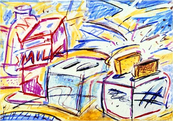 <font color="#ffffff">"Toaster"  wax crayon  16"x22"  1991  Cover of Home Economica Magazine, Japan : Wax Crayon : HIRO TAKESHITA - ARTIST