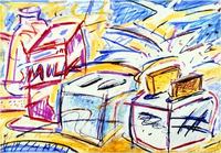 <font color="#ffffff">"Toaster"  wax crayon  16"x22"  1991  Cover of Home Economica Magazine, Japan - 