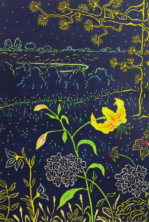 Title: Yellow Lilies / 
Medium: Paper Cut /
Size: 18 1/2" x 12 1/2" inches /
Year: 2018 /
Price: USD $600 : Cut Paper : HIRO TAKESHITA - ARTIST