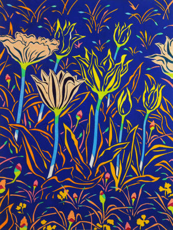 Title: Spring Tulips in Blue /
Medium: Paper cut /
Size: 21 1/2" x 16" inches /
Year: 2019 /
Price: USD $500 : Cut Paper : HIRO TAKESHITA - ARTIST