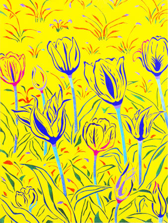 Title: Spring Tulips in Yellow /
Medium: Paper cut /
Size: 21 1/2" x 16" inches /
Year: 2019 /
Price: USD $500 : Cut Paper : HIRO TAKESHITA - ARTIST